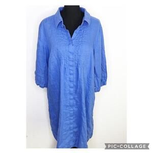 Zyga Lin’n Laundry blue linen button down midi dress size 40 or US Medium